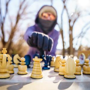 Playing Chess at Memorial Park During Fall