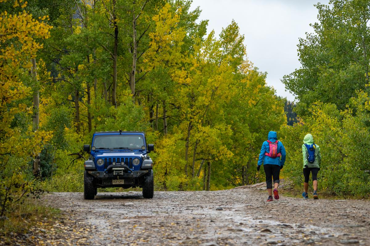 Sharing the Trail with Hikers While Jeeping, La Plata Canyon