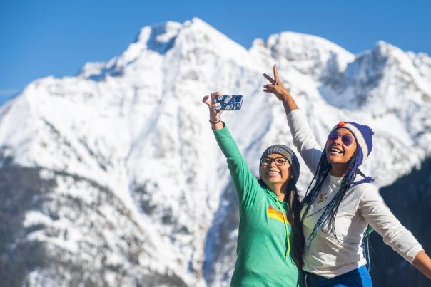 Posing in Front of North Twilight Peak During Winter